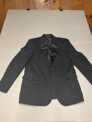 Circle S Western Black Peak Lapel Two-Button Blazer Jacket 44R Polyester Wool