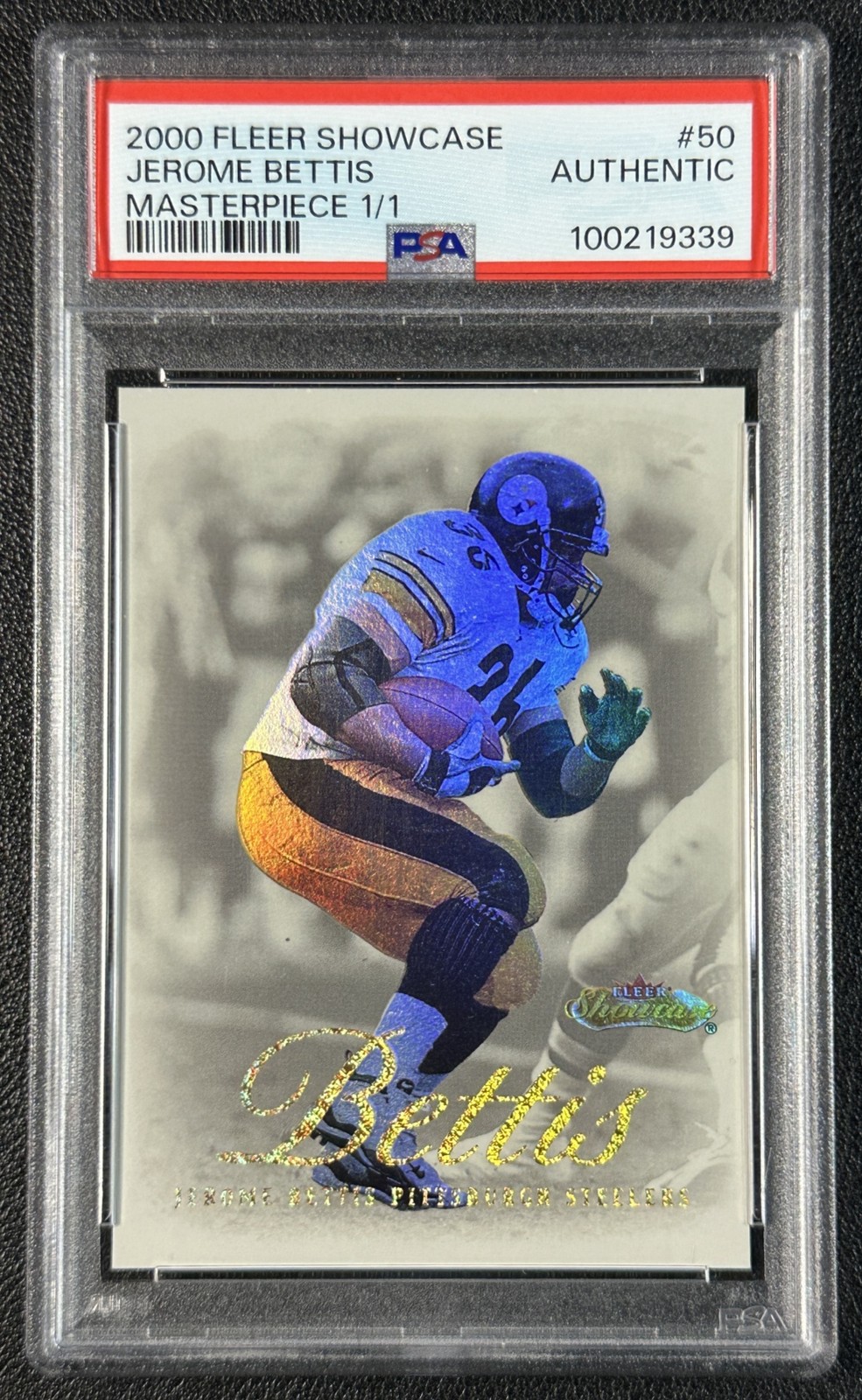 1/1 JEROME BETTIS PSA AUTH 2000 FLEER SHOWCASE #50 MASTERPIECES 1/1 STEELERS view 1
