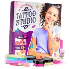Pretty Me Glitter Tattoo Kit for Kids - Glitter  Metallic Fake Tattoos for