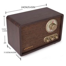 FM AM Radio Retro Wood Radio w/ Bluetooth Play MP3 And Antenna Built In Speaker