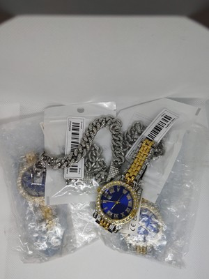  Wholesale Lot Of Iced Out Watches And iced Out Cuban Link Bracelets 6 Pieces 