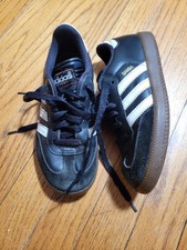 Boys Adidas Samba Shoes Size 2.5 Classic Black White Lace Tie Sneaker
