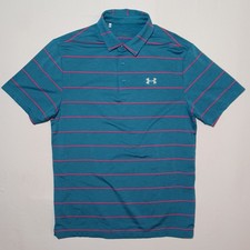Under Armour Mens Heat Gear Loose Performance Polo Shirt Medium Blue Striped