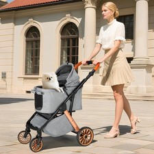 Dog Stroller One-click Folding Travel Pet Stroller Height-Adjustable,Up to 55Lbs