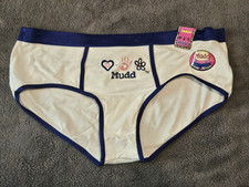 MUDD Vintage Low Rise Brief Panties Underwear Medium White w/Blue Trim NWT