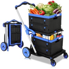 200lbs Collapsible Shopping Cart with Wheels Grocery Cart with Storage Crate