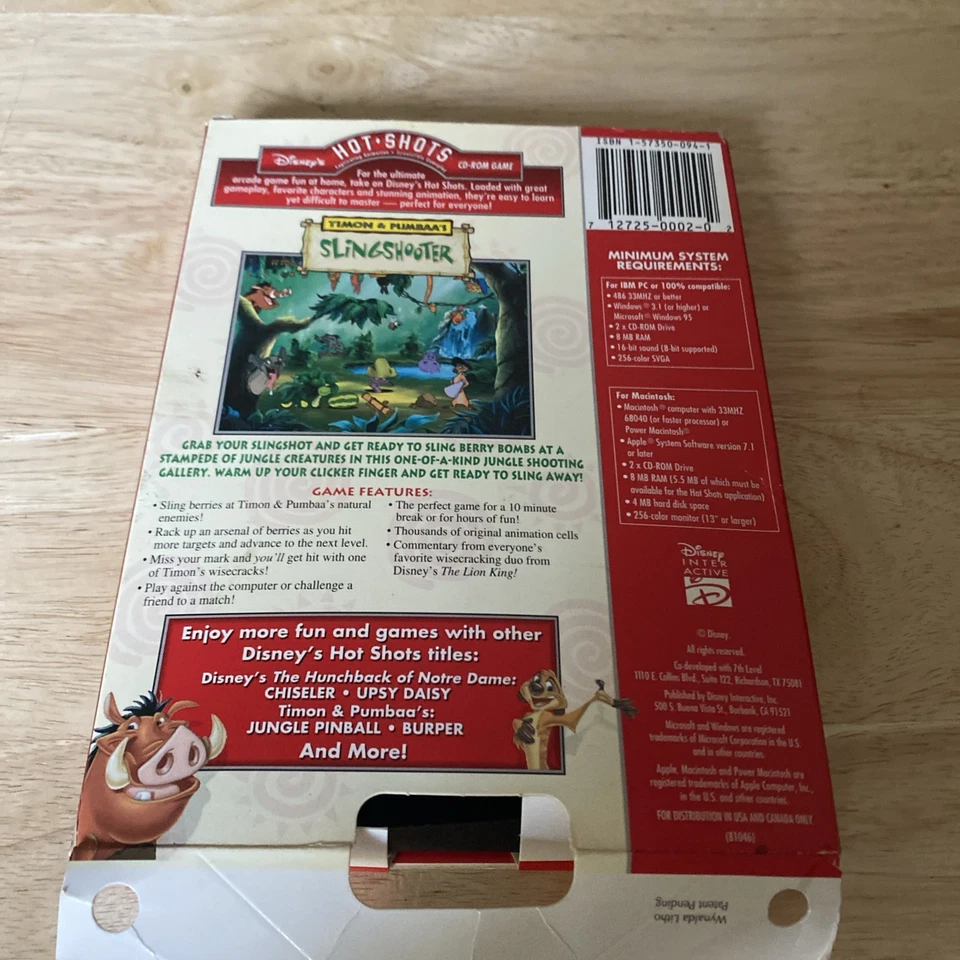 Disney's Hot Shots Timon & Pumbaa's Slingshooter PC/MAC Game VG - Image 2 of 2