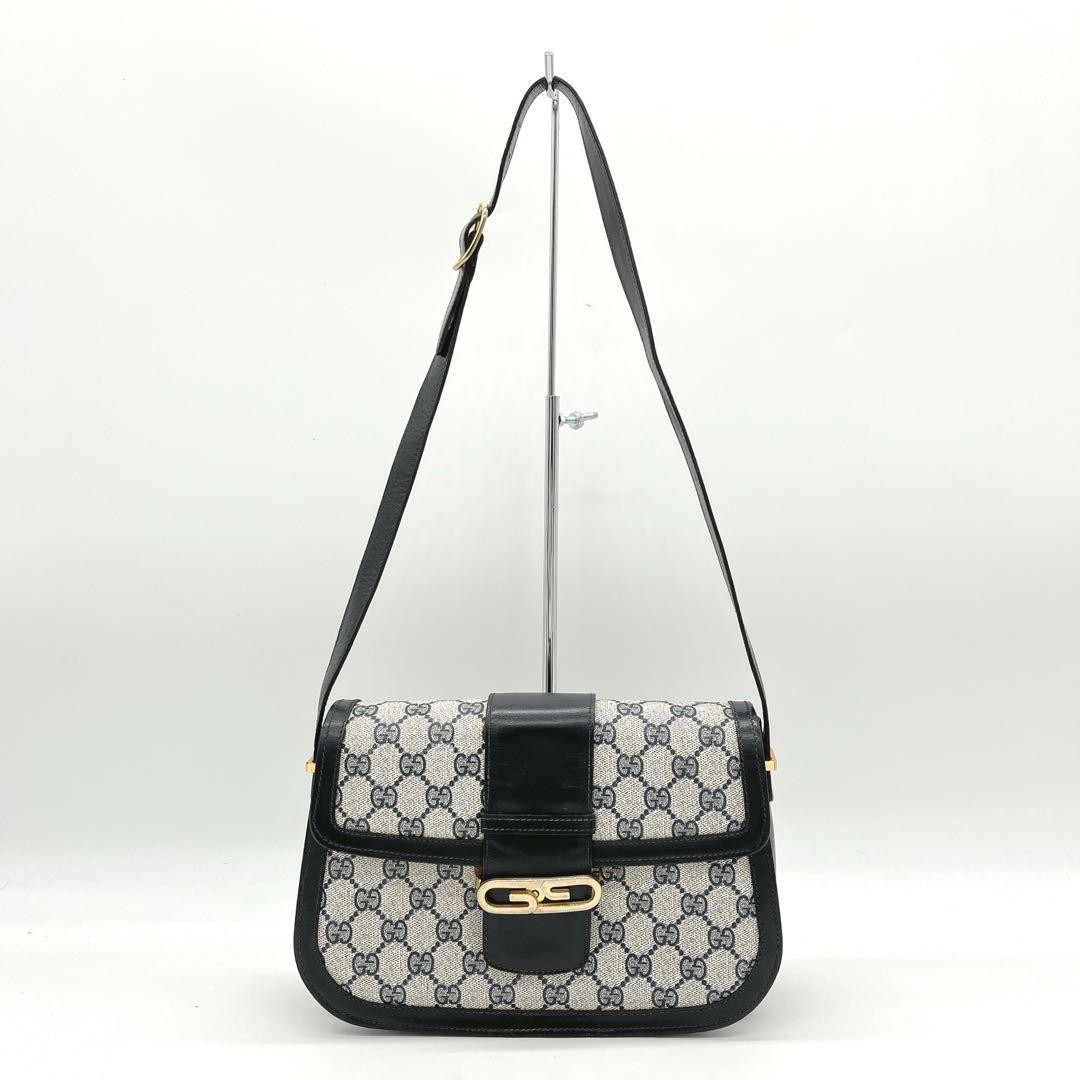 Gucci GG Supreme Navy Shoulder Bag with Gold Metal Hardware New