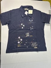 Vintage Cuse Berry Floral Embroidered Polo Shirt Women?s Size M Blue Cotton
