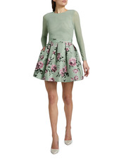 NWT $495 ALICE + OLIVIA "Chara Pit Party" Floral Pleated Mini Dress - Sage - 6