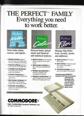 Commodore Perfect Writer Calc Filer Magazine Ad Vintage Software Suite