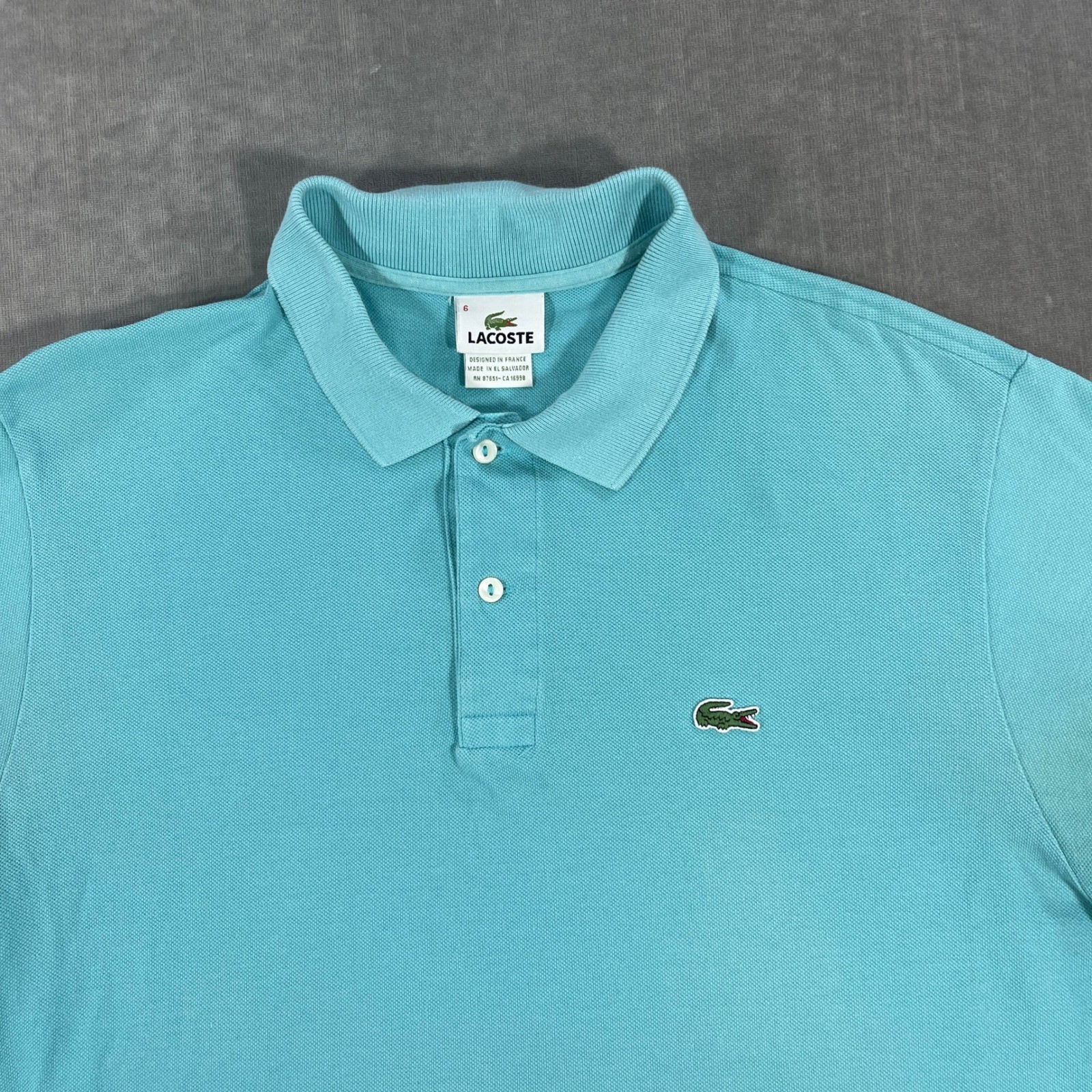 Lacoste Men's Size 6 Aqua Blue Short Sleeve Polo Shirt Crocodile Logo thumbnail 2