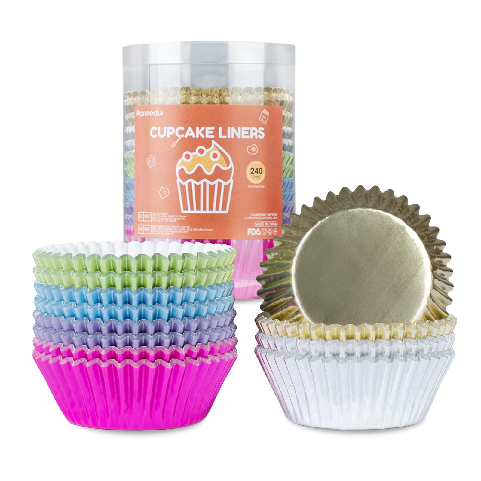 240PCS Metallic Foil Cupcake Liners 2 Inch Standard Size 6 Colors