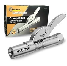 Lock-on Grease Gun Coupler, 12000 PSI Quick Release Compatible w/ 1/8" NPT Gre