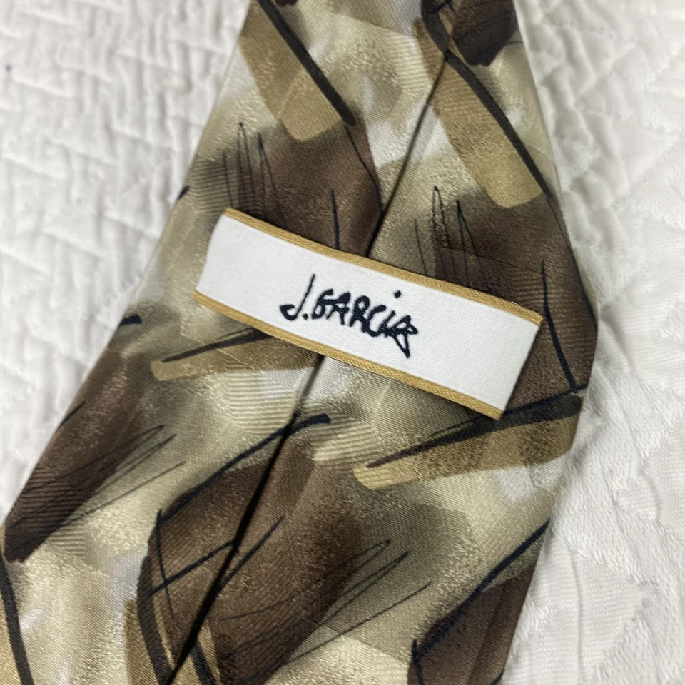 Gravata Jerry Garcia Masculina Moderna Móveis Seda Marrom Bege Edição Limitada 2005 Arte - Imagem 2 de 4