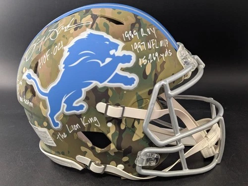 Barry Sanders Signed Detroit Lions Salute To Service Authentic Helmet AUTO BAS
