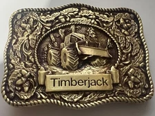 Timberjack Belt Buckle BRASS Tone Floral Leaves Acorns 550 Skidder Very Detailed
