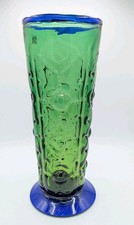 Blenko Handblown Glass 9430 Textured Vase in Olive Cobalt 13" Hank Adams 90s