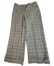 Vintage HARVE BENARD 100 Wool Wide Leg Black  White Plaid Pants, Sz 16 32x31 