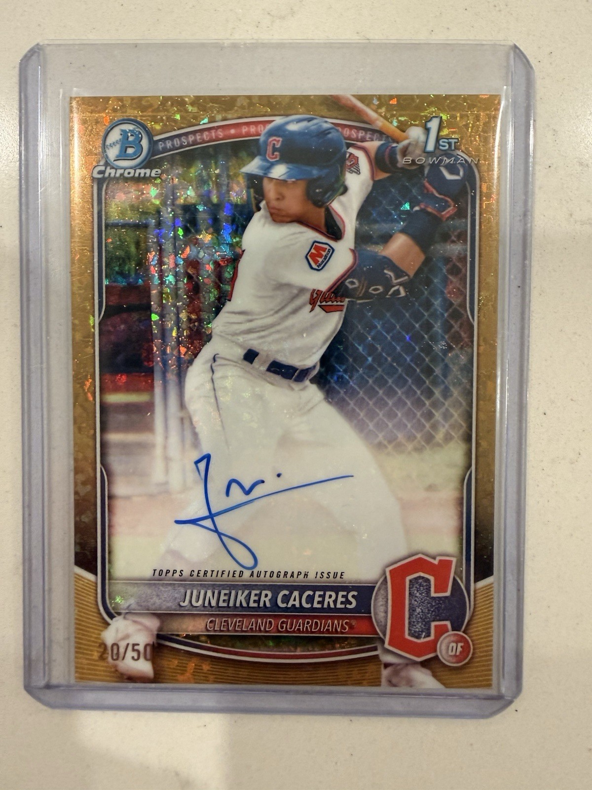 2025 Bowman Chrome Juneiker Caceres Auto Gold Mini Diamonds Refractor 1st #d /50