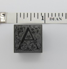 Vintage Letterpress Printing Block "A" Letter Font Initial Flowers Floral Fancy