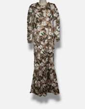Dress The Population Women's Beige Tamra Belted Floral Sequin Gown Dress Size M