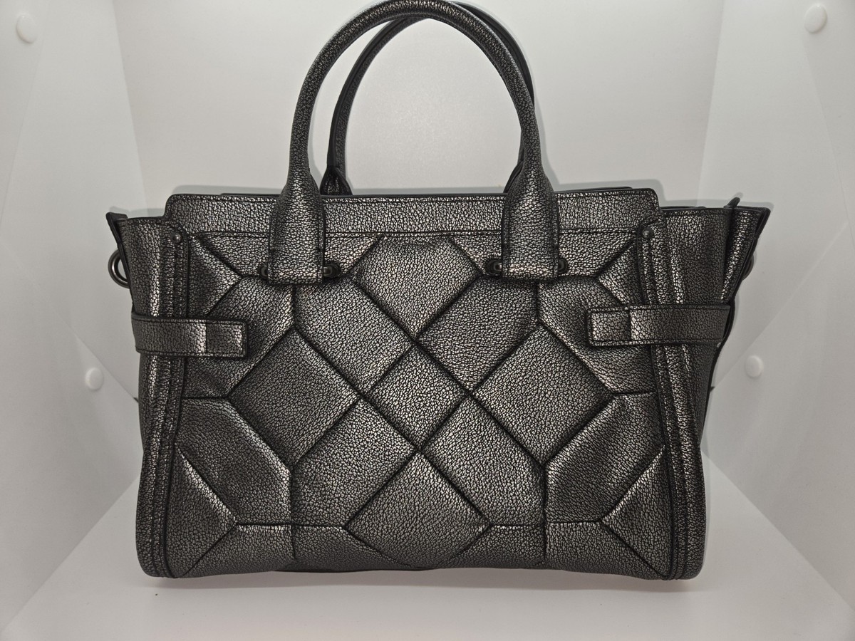 NWT Coach Swagger 27 Patchwork Gunmetal Metallic Leather Satchel