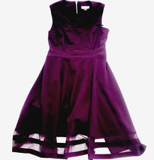 Calvin Klein Dress Mesh Illusion Purple Crepe 6 Womens L Holiday Party Fairy