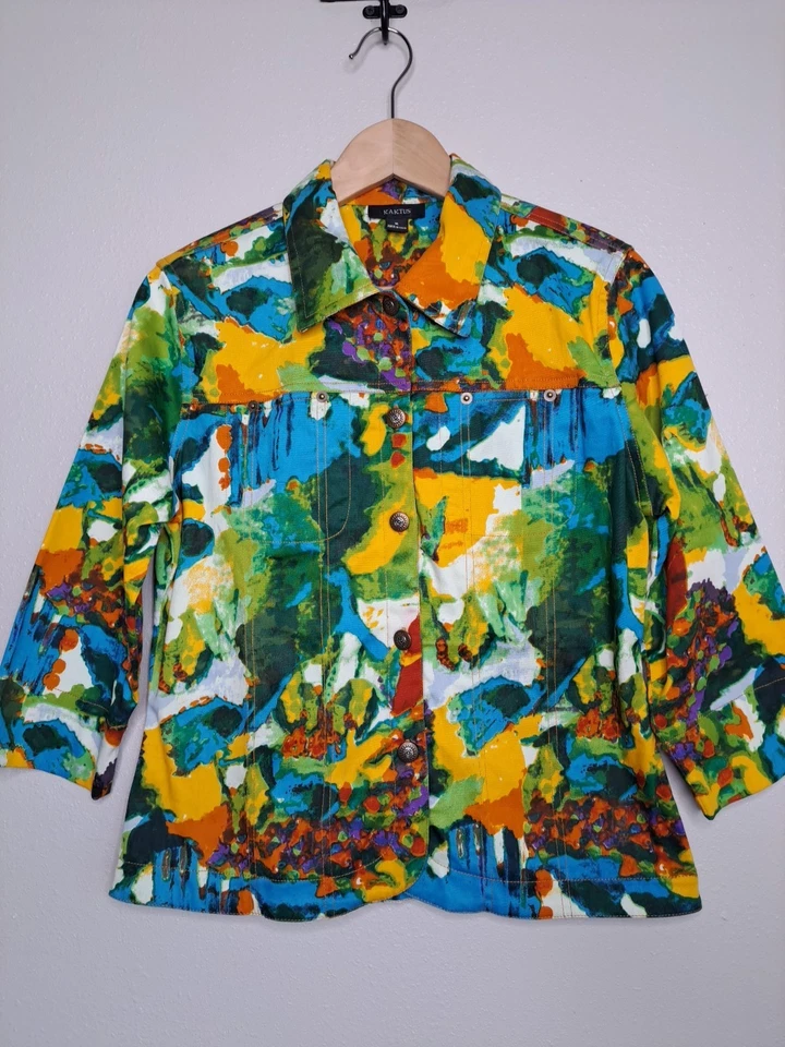 Chaqueta multicolor vintage para mujer Kaktus ligera de algodón suave M Foto 2 de 4