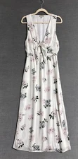 Lucky Brand Dress M Off White Pink Floral Tie Front Maxi Vacation Cottage Resort