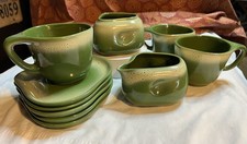 Vintage Tamac Pottery Frosty Pine Cream Sugar Cups Saucers 10 Piece