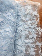 Pale blue tulle net with embroidered flowers - 2 yards x 46 wide