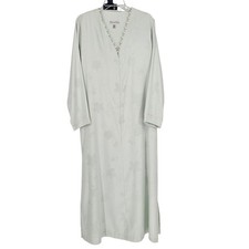 Oscar de la Renta 1/2 Zip Kaftan M Green Vintage Floral Damask Lace Trim Cozy