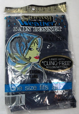 NOS Vintage Plastic Rain Bonnet BLACK Sheer Extra Full Cut NIP Vtg
