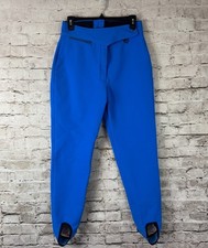 Vintage Obermyer Women's Ski Pants Size 10R Blue Stirrups Wool Nylon Stretch Y2K