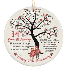24 Years Love Ornament Happy 24th Anniversary Cute Bear Couple Christmas Gifts