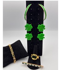 Gold Tone Green Shamrock St Patrick's Day Jewelry Lot Bracelet Pin Ring Earrings