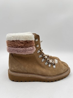 Splendid EVITA Brown Suede/Faux Fur Lined Lace Up Hiker Boots, Size 9M
