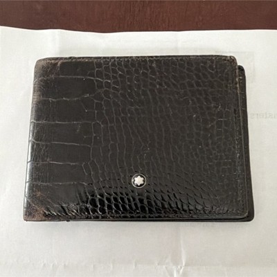 Montblanc Men's Black Croc Embossed Bifold Wallet w/ Logo & Card Slots
