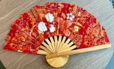 Fan Thai Folding Pink Red Flowers Hand Bamboo Thailand Decor    11