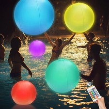 4 Pack 16 Inch LED Light Up Beach Balls Glow In Dark Pool Toys With Remote 16...