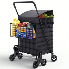Stair Climbing Shopping Cart Foldable Waterproof Liner 360 Wheel Utility