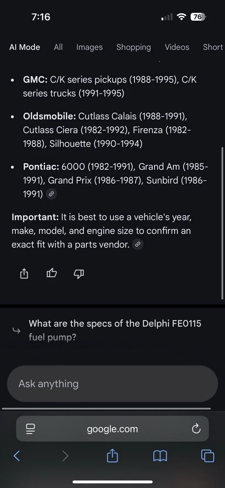 Nueva bomba de combustible eléctrica OEM GM 25115951 para Pontiac Buick Grand Am 85-91 Prix 86 Foto 2 de 4