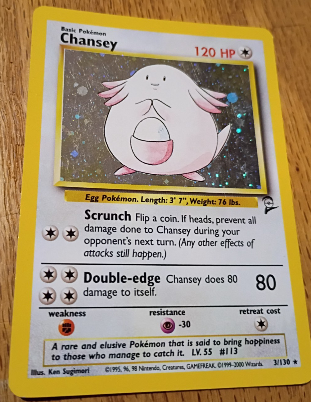 Pokémon Chansey Holo Rare 3/130 - Base Set 2 - AUTHENTIC WOTC Vintage
