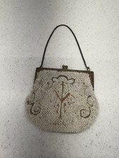 Antique Metal Frame Glass Hand Beaded Flapper Purse Art Nouveau 1920s -read