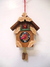 Wooden Cuckoo Clock Christmas Ornament Made In Taiwan Cardinal Moveable Hands