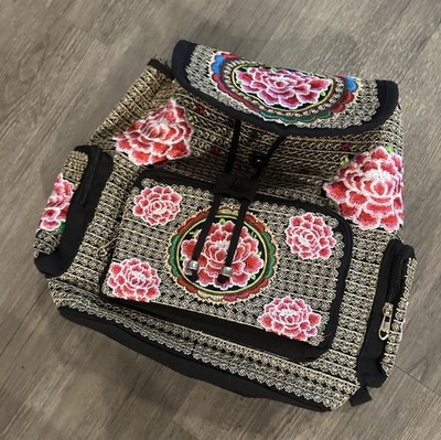 NWT Floral Print Tan With Black Backpack For Women