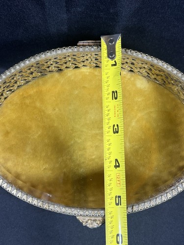 Vintage Jewelry Box Casket Hollywood Regency Gold Ormolu Bevel Glass Oval 7” - Picture 15 of 24