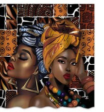 Black Girl Shower Curtain African Woman Boho Theme Fabric Shower Curtain Sets...