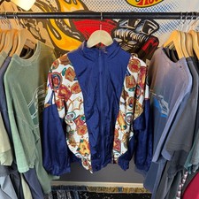Vintage Avant Sporti Windbreaker Jacket Navy Blue Baroque Print 90s Large